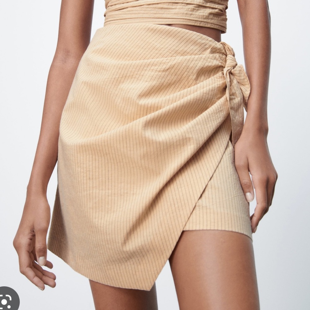 Zara Striped Wrap Tie Side Mini skirt Size XS